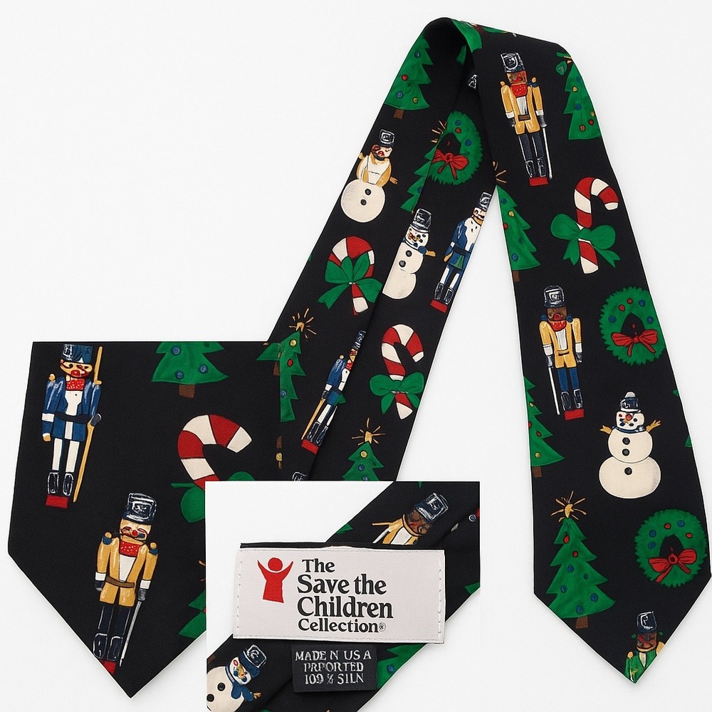Save The Children 100% Silk Tie Necktie Nutcracker Snowman Christmas Holiday